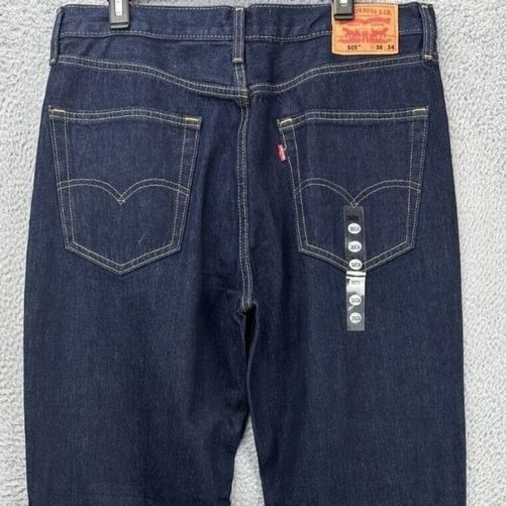 Levis‎ 505 Jeans Mens 38X34 Blue Dark Wash Regular Fit Straight Denim Pants NEW